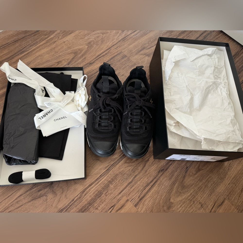 Chanel Mixed Fibers CC Sneakers 36.5 Black